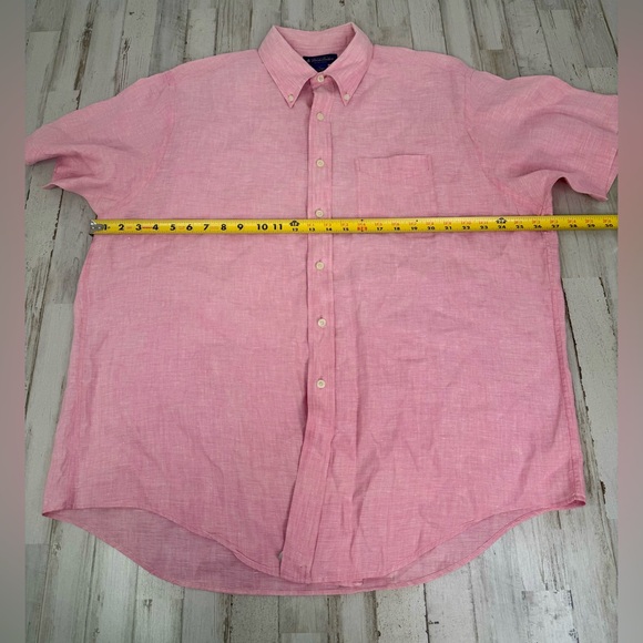 Brooks Brothers Button-Up Shirt Men XL Pink 100% Irish Linen Short Sleeve - Picture 4 of 9